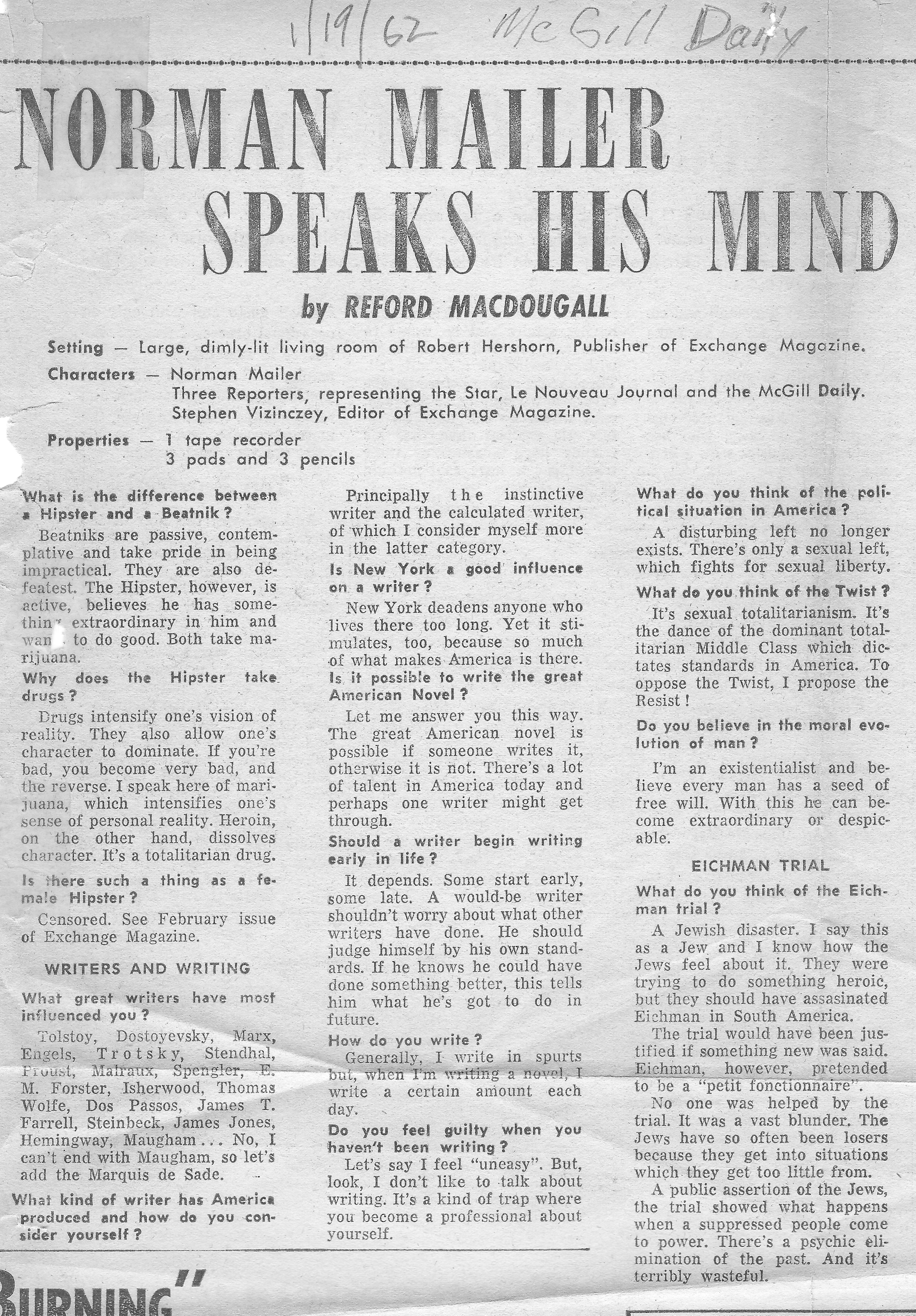 Featured image for Norman Mailer Speaks His Mind