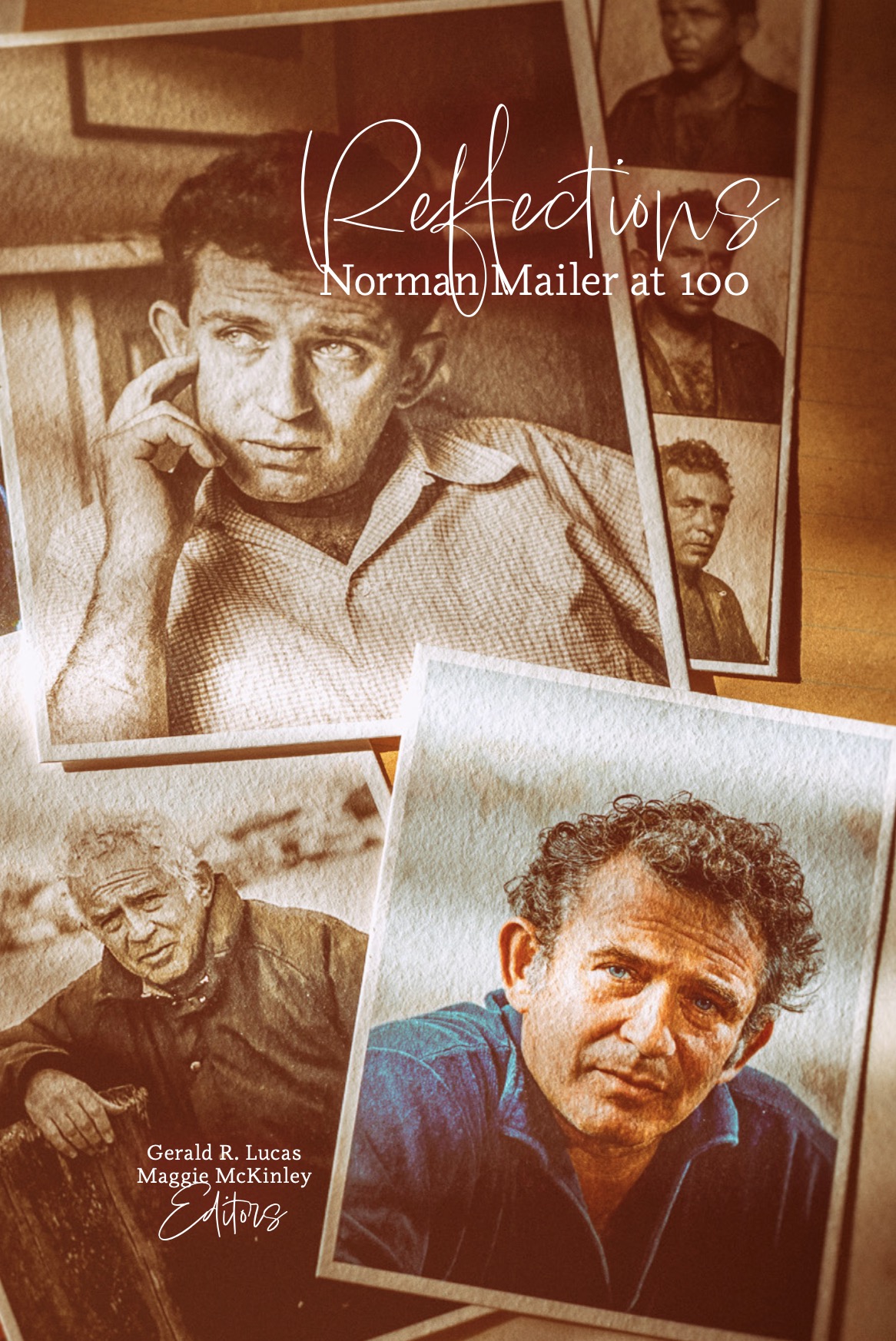 Cover of Reflections: Norman Mailer at 100 showing bold typography and blue accents