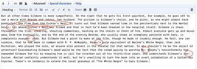 The pasted paragraph with errors marked